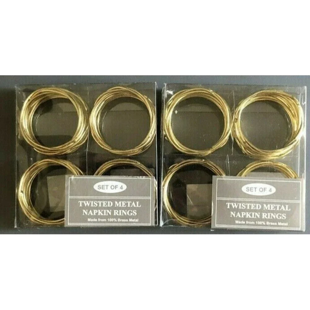 Twisted Wire Napkin Rings Set of 8 Gold Tone Brass New Wedding Anniversary Party